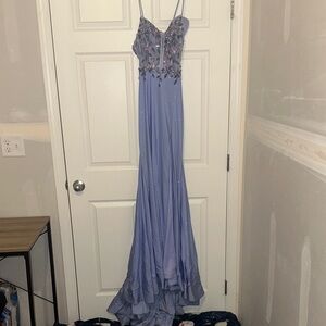 Lilac Beaded Spaghetti-Strap Prom Dress